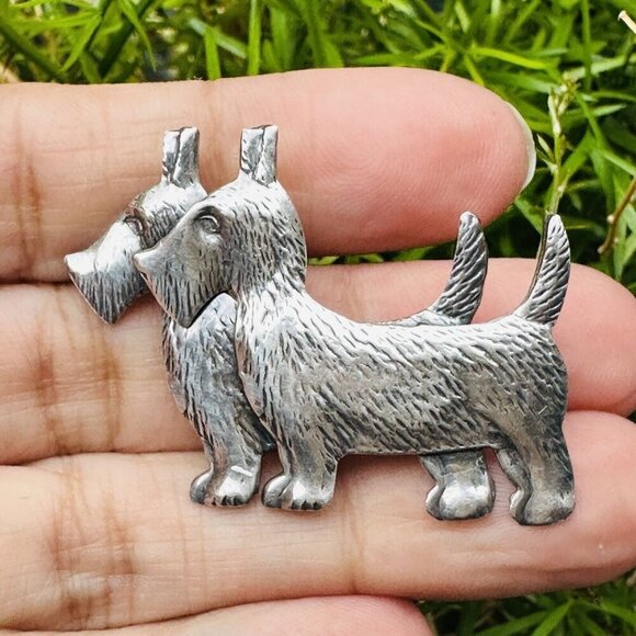 VTG Scottish Terrier Scottie Dogs Brooch Pin 1.75" Sterling Silver Stamped 3.6 g - Picture 3 of 6